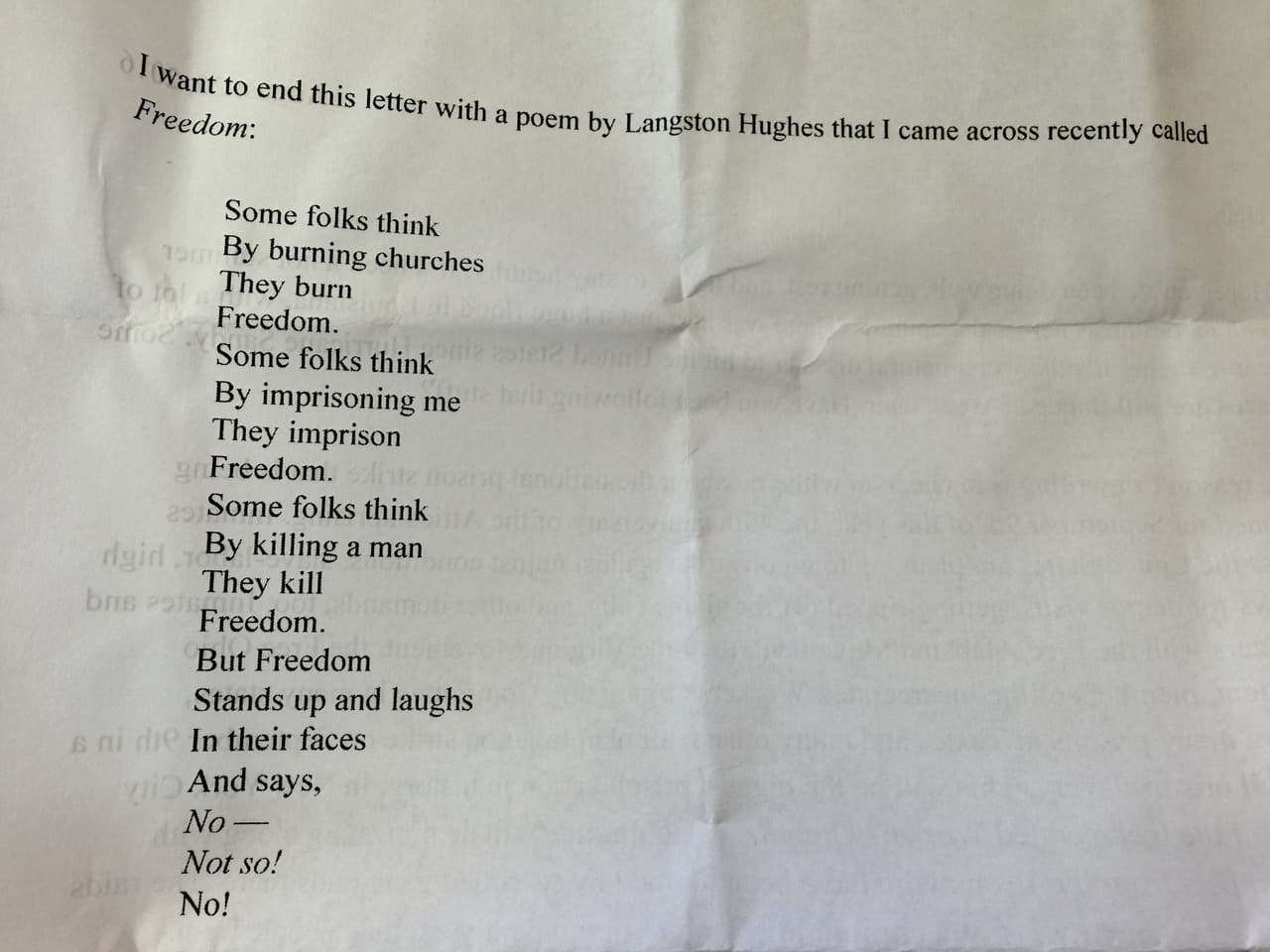 Las cartas enviadas desde El Bronx incluyen un poema a la libertad