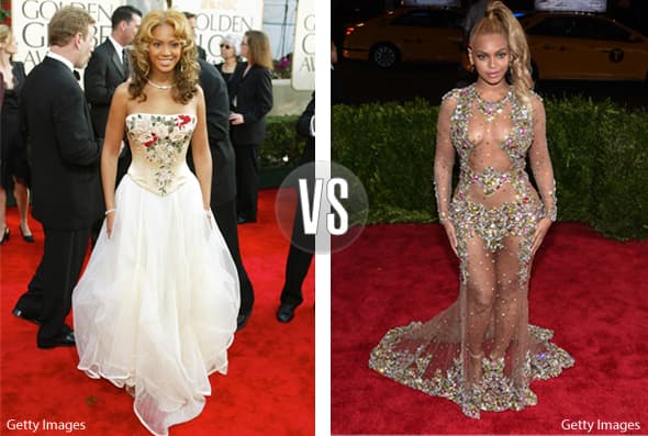 ¿Y qué tal Beyoncé? En sus primeras alfombras parecía que iba a su 'prom'... Años después se transformó y ya se deja ver súper destapada, tanto que hasta Carolina Herrera criticó su look de la MET Gala.