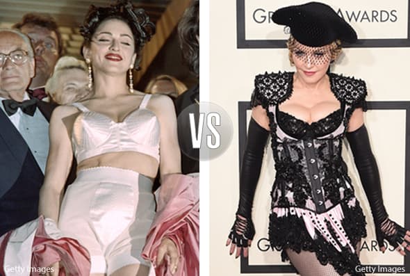 Madonna desde siempre ha sido polémica en las alfombras... En los noventas desfilaba en la 'red carpet' con extravagantes corsets y en 2015 ¡lo sigue haciendo!