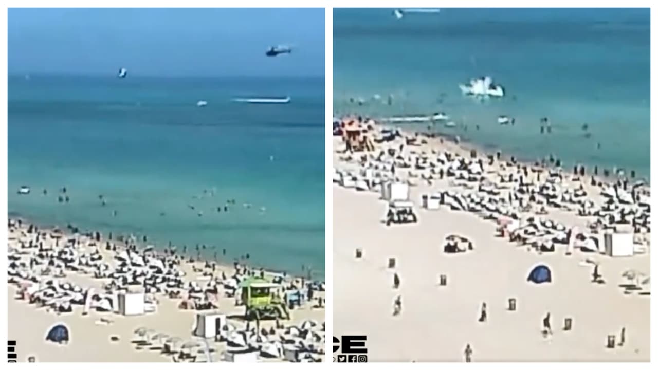 Video capta el momento en que un helicóptero cae al mar muy cerca de la playa en Miami Beach