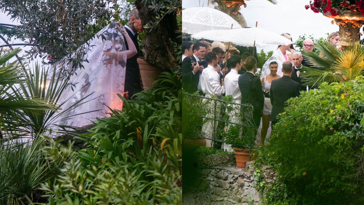 Kourtney Kardashian se casó con Travis Barker luciendo un largo velo con la imagen de una virgen bordada en él.