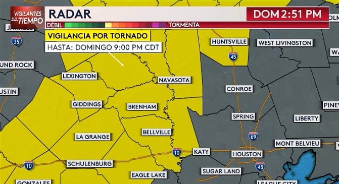 Partes del área de Houston están bajo una Vigilancia por Tornado hasta esta noche