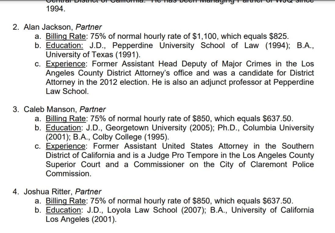 Honorarios de Alan Jackson y Caleb Mason.