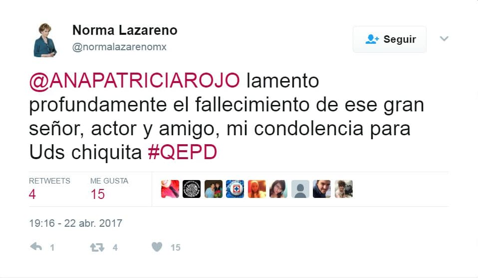 La primera actriz
<b>Norma Lazareno</b> no pudo dejar de despedirse de su gran amigo, pues recordemos que en 1982 los actores trabajaron juntos en el melodrama 'Mañana es primavera'.