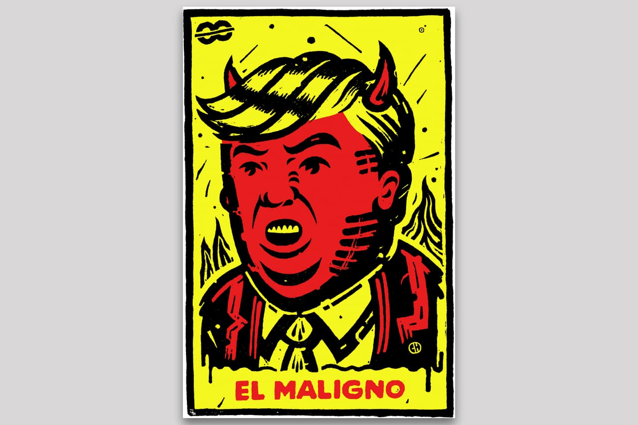 El arte urbano también está presente en la ciudad. El méxicano Chema Skandal, autor de esta crítica ilustración, estará participando en una competencia de murales en Wynwood con varios artistas de diferentes países del mundo.