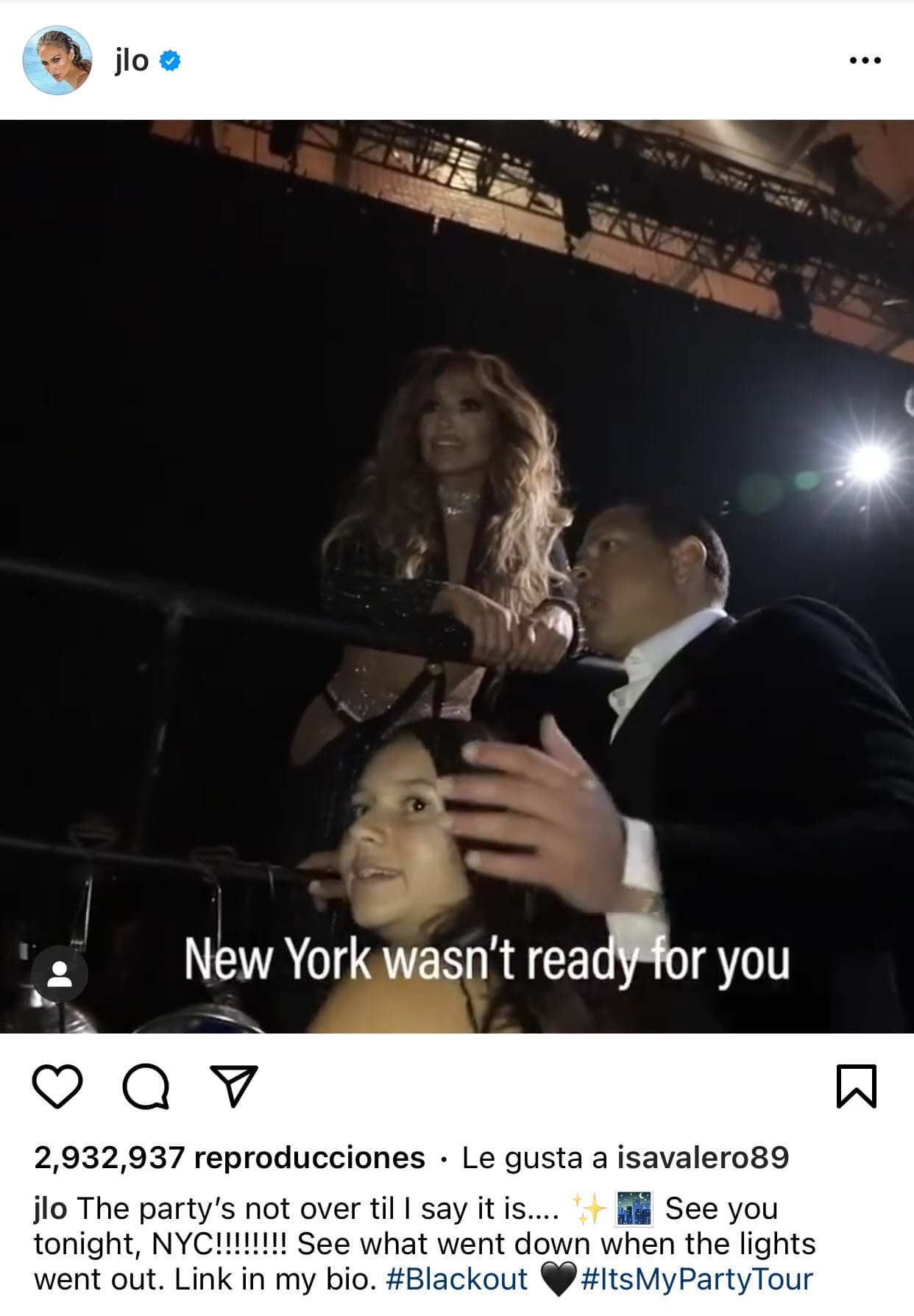 Rodríguez también aparece en este clip, fechado el 15 de julio de 2019, 
<b><a href="https://www.instagram.com/p/Bz8S3RvAzqU/?utm_medium=copy_link" target="_blank">del 'It’s My Party Tour' </a></b>que documentó la artista para sus plataformas digitales. 
<br>