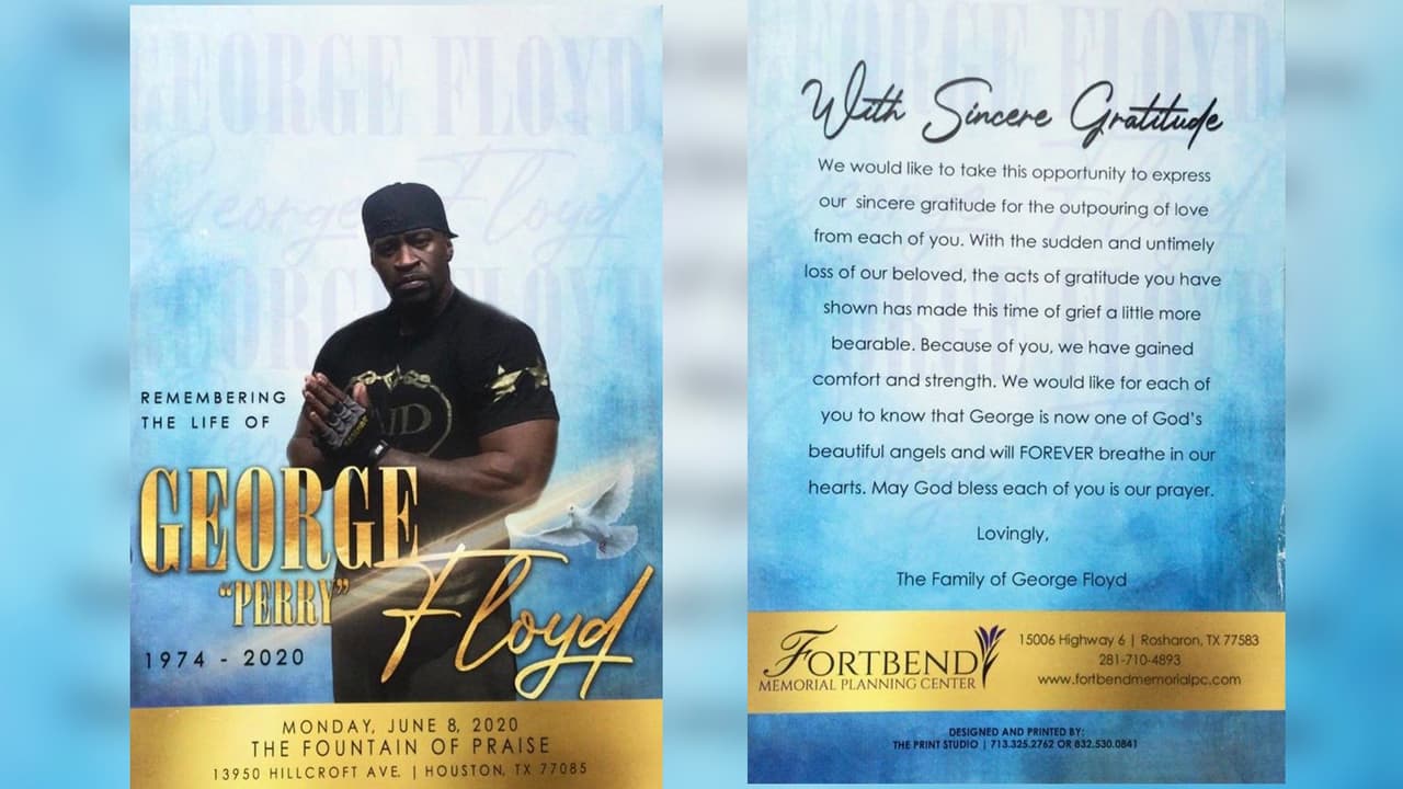 Esta es la tarjeta que ofrecen al acudir al servicio en memoria de George Floyd.