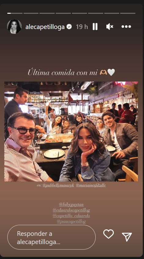 Sin embargo, los Capetillo dejaron en claro que aparentemente no hay ruptura con su hija menor y compartió esta foto de la "última comida" con ellos. 
<br>