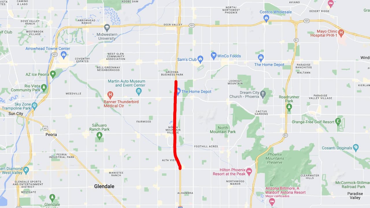 <b>Interestatal 17</b>
<br>La Interestatal 17 en dirección sur estará cerrada entre Greenway Road y Northern Avenue a partir de las 9 p.m. de este viernes y hasta las 5 a.m. del lunes.
<br>
<br>Las rampas del Loop 101 hacia la I-17 en dirección sur, así como las rampas de acceso a la I-17 en dirección sur en Union Hills Drive y Bell Road estarán cerradas.
<br>
<br>
<b>Ruta alternas</b>
<br>Considere usar el Loop 101 en dirección este hasta la ruta estatal 51 en dirección sur y la I-10 en dirección oeste para llegar a la I-17 más allá del cierre. Los conductores en la I-17 en dirección sur también pueden salir antes del cierre y desviarse en las avenidas 19 o 35 en dirección sur.