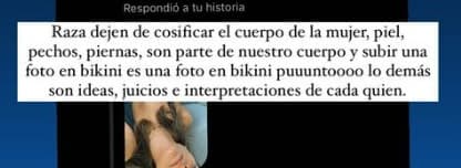 En otra parte de la captura de pantalla que compartió, la ex del actor agregó: "Raza,
<b>dejen de cosificar el cuerpo</b> de la mujer".
<br>