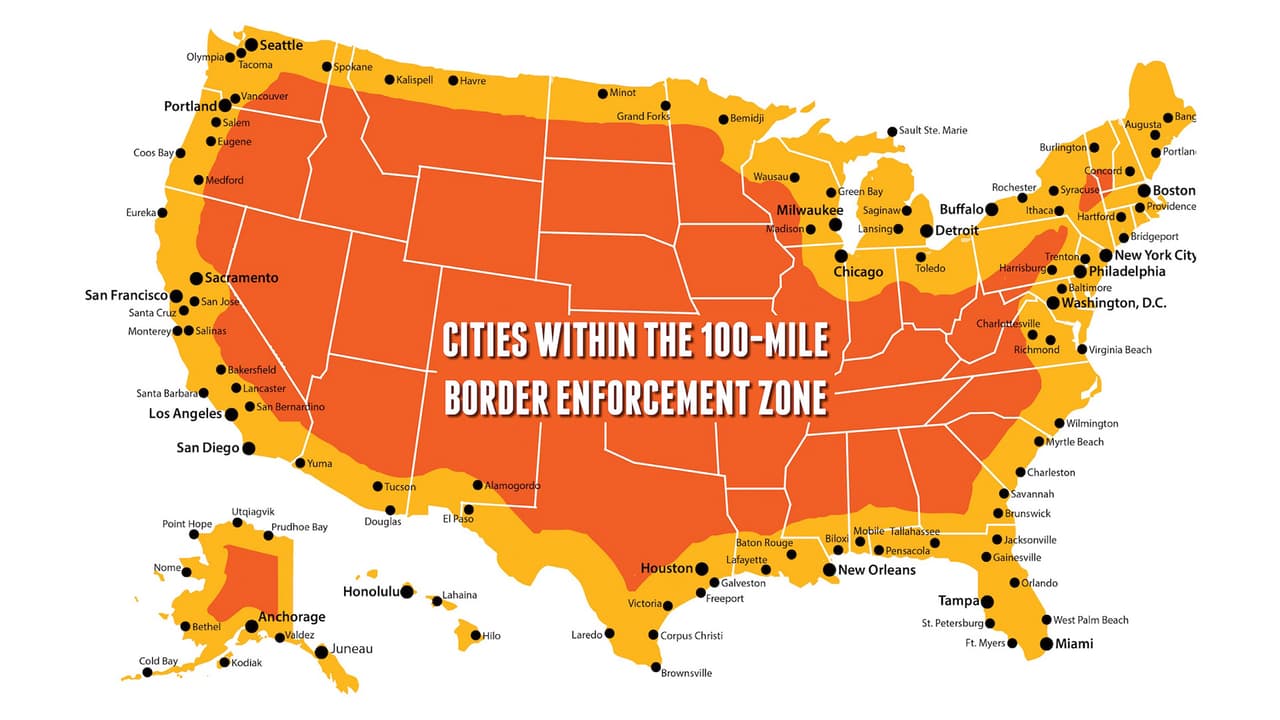 Aproximadamente dos tercios de la población de los EE. UU. están dentro de la zona de las 100 millas.