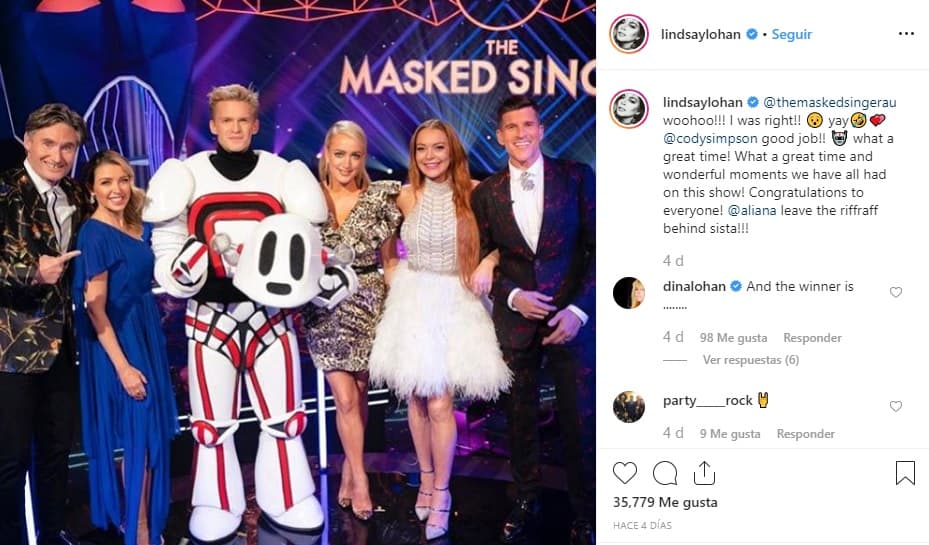 "Woohoo! ¡Tenía razón! Cody Simpson ¡buen trabajo! ¡Qué gran momento! ¡
<b><a href="https://www.instagram.com/p/B35OckDBeSr/" target="_blank">Qué grandes momentos maravillosos</a></b> hemos tenido todos en este programa! ¡Felicitaciones a todos!".