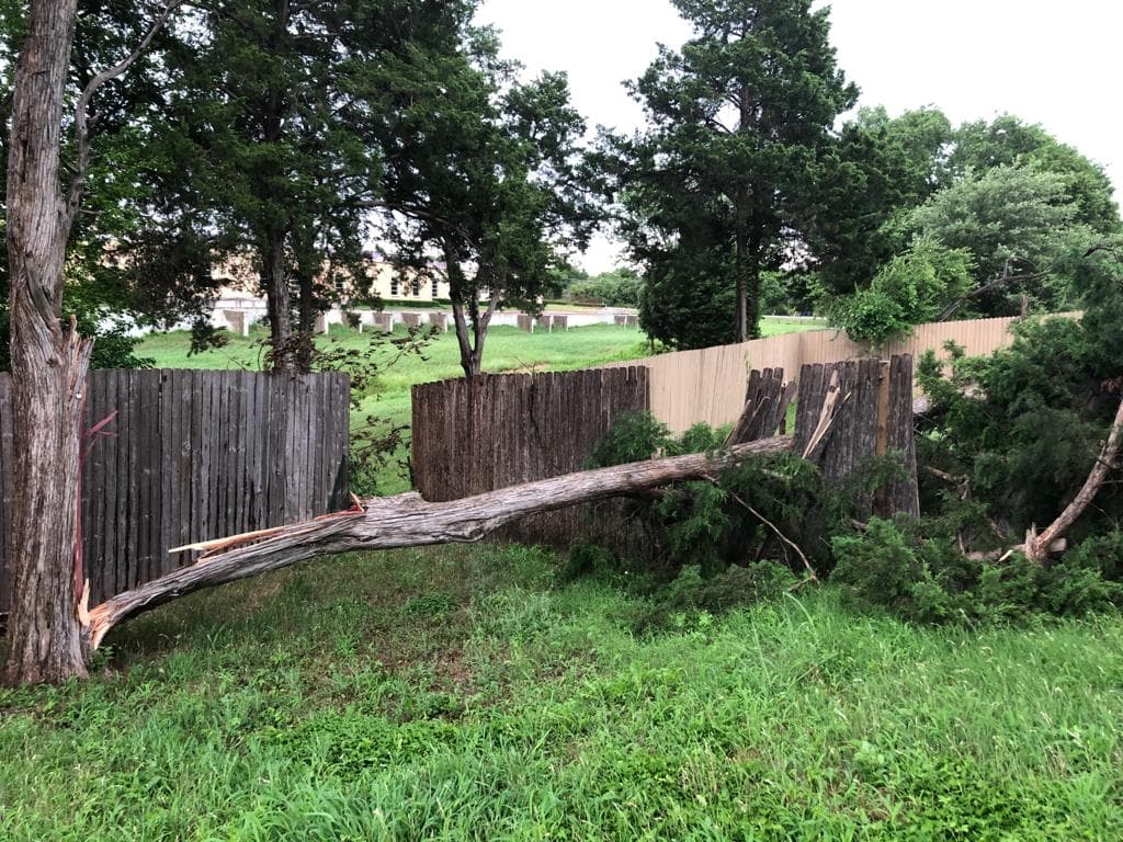 Wheatland Meadow en Dallas un árbol cayó y rompió una verja detrás de una propiedad