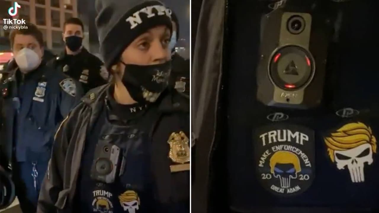 La policía de NYC disciplina a una agente que fue grabada usando parches de Trump en su uniforme