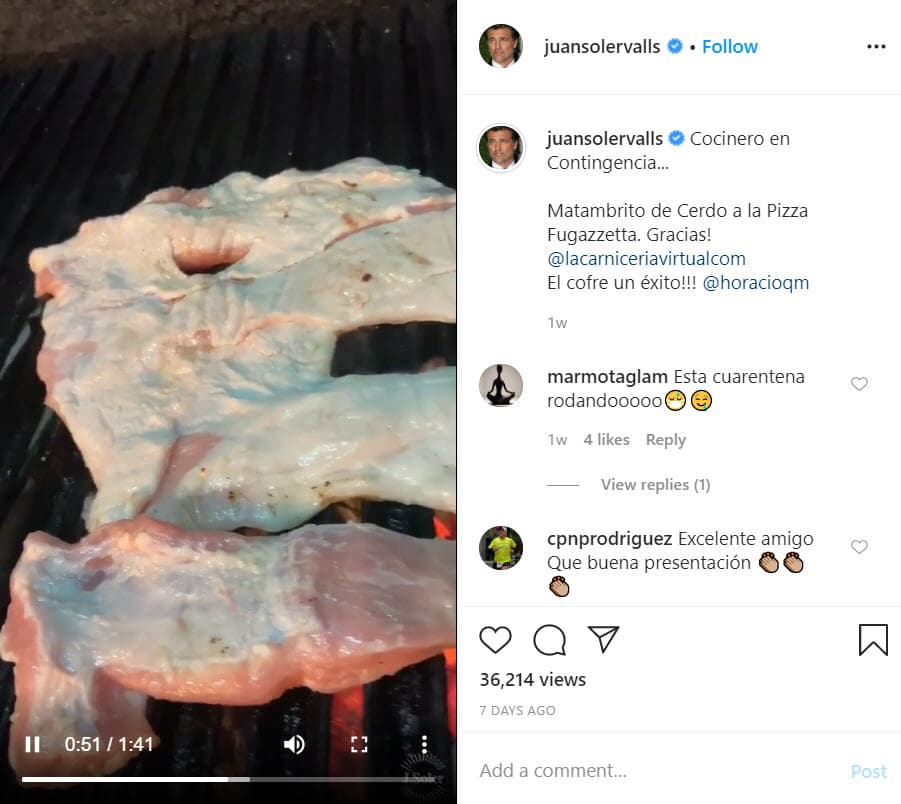 Por su parte,
<b> Juan Soler</b> se ha dedicado a compartir
<b>recetas y tutoriales de cocina </b>en sus redes sociales, para sobrellevar la cuarentena.
<br>