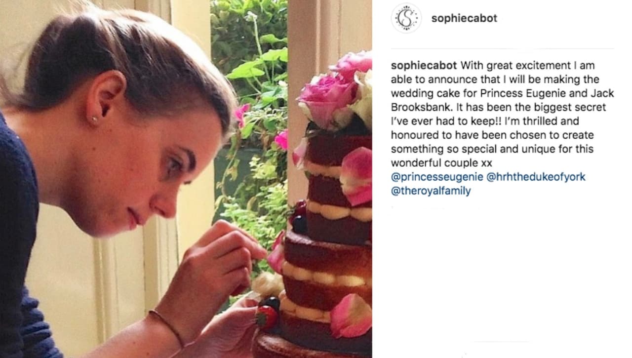 El tradicional pastel de bodas será confeccionado por Sophie Cabot y será una combinación de red velvet y chocolate, "con un toque moderno". Este será ofrecido en la recepción que, en horas de la tarde, ofrecerá la reina Isabel II en el castillo de Windsor.