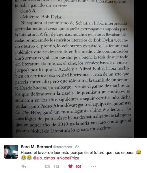 Un escritor predijo en su novela que el fin de la literatura comenzaría con el Nobel de Dylan