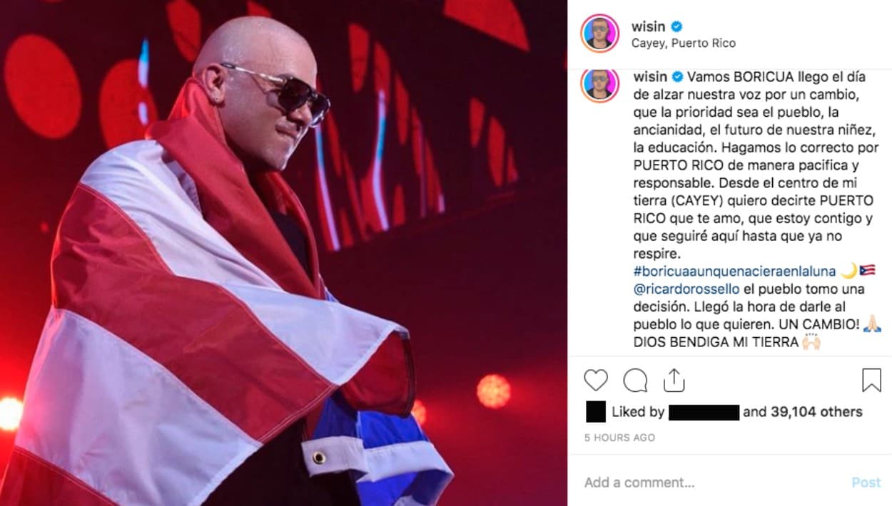 El reguetonero y productor musical Wisin expresó su deseo de un cambio, "de manera pacífica y responsable".