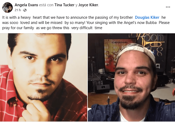 La muerte de Doug Kiker fue revelada por su hermana Angela Evans.