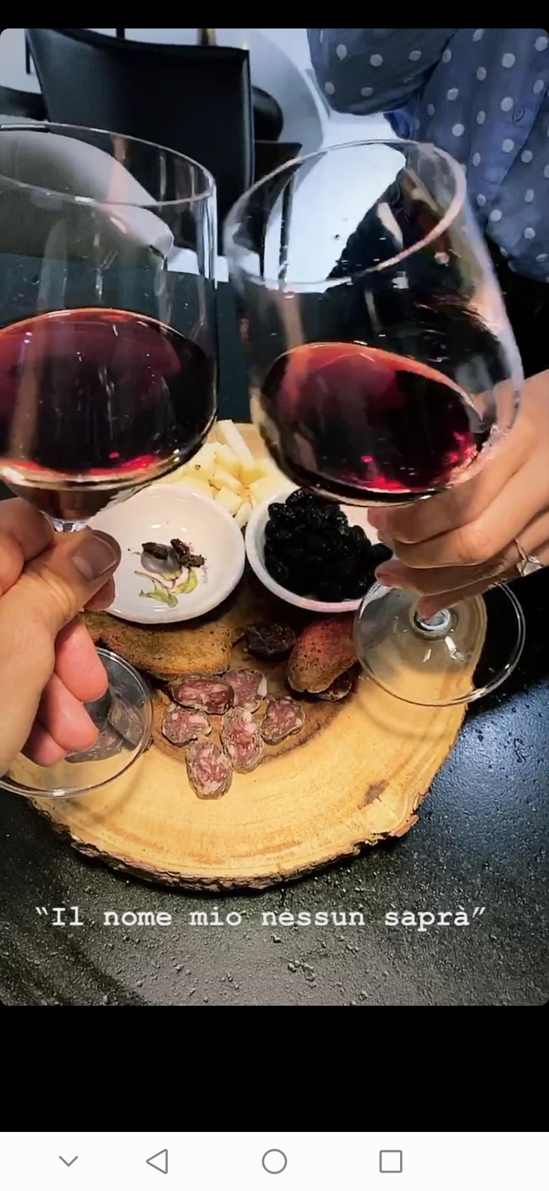 Los enamorados chocaron sus copas con vino y degustaron de exquisitos aperitivos en la comodidad de su hogar.