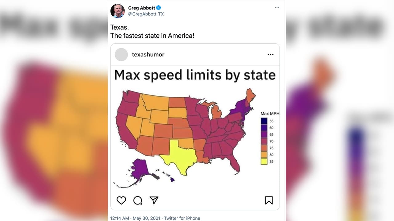 El gobernador
<a href="https://www.univision.com/temas/greg-abbott">Greg Abbott</a> dijo en su
<a href="https://twitter.com/GregAbbott_TX/status/1398870307662974979" target="_blank">cuenta de Twitter</a> que Texas es el "estado más rápido" de EEUU.