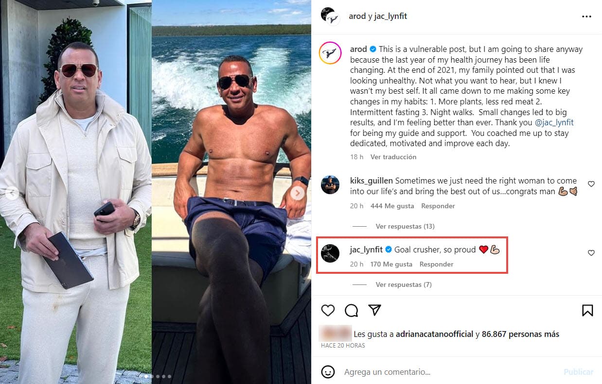 El antesy el después de Alex Rodríguez tras perder 32 libras.