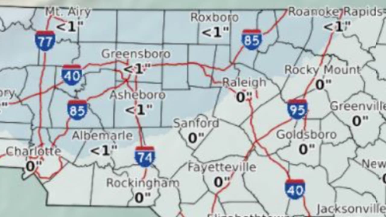 Sistema invernal deja lluvias y algunos copos de nieve al norte de Carolina del Norte 