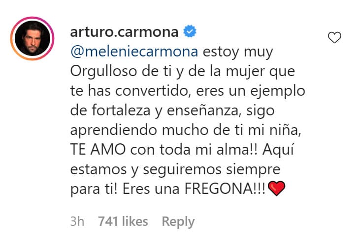 Una vez más, Arturo Carmona reaccionó y compartió lo orgulloso que está al ver el "ejemplo de fortaleza y enseñanza" que es para los demás.
<br>