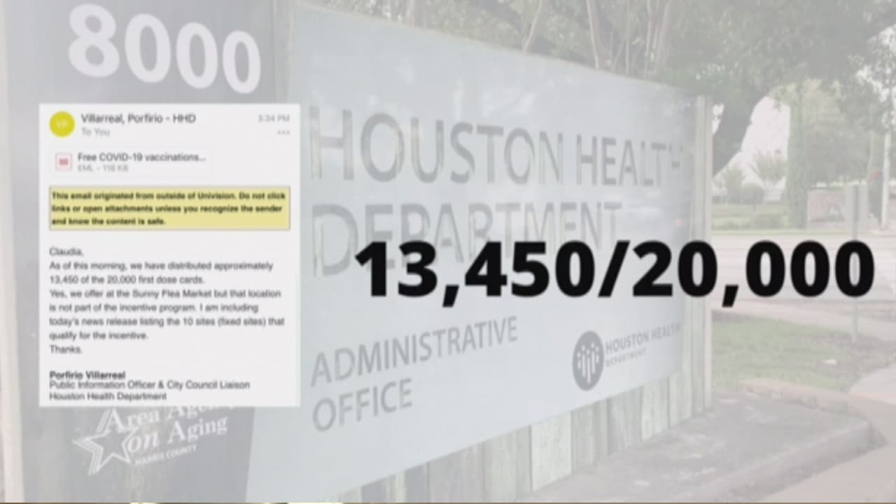 Pero sobre sus programas de incentivos Houston dijo que hasta la fecha han administrado 13 mil 450 primeras dosis de las 20 mil disponibles a través de su programa.
