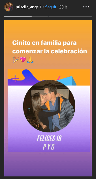 También en las historias de Instagram, la cantante mencionó su aniversario. "Cinito en familia para comenzar la celebración", es el mensaje con el que acompañó una foto de ambos.