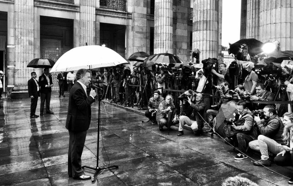 Colombian president Juan Manuel Santos addressed reporters after casting his vote in Bogotá.