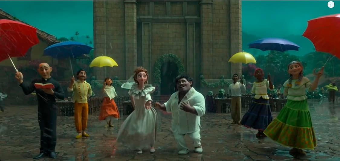 Otro momento donde Colombia está más que presente es en la interpretación de 'No se habla de Bruno' pues se ven algunos paraguas de colores rojo, azul y amarillo, los cuales son los mismos que tiene la bandera del país latino.