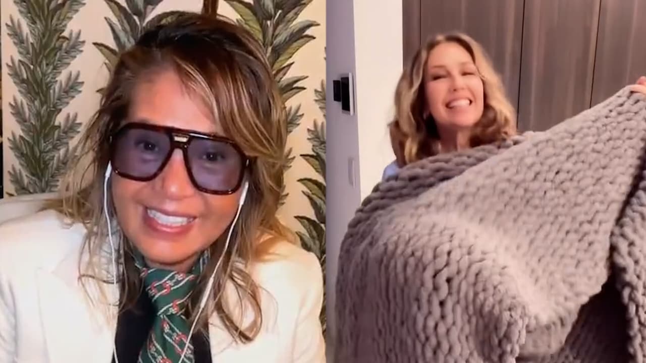 Yolanda Andrade agradece a Thalía por el “cobijón” que le tejió: ¡ya le llegó a su casa!