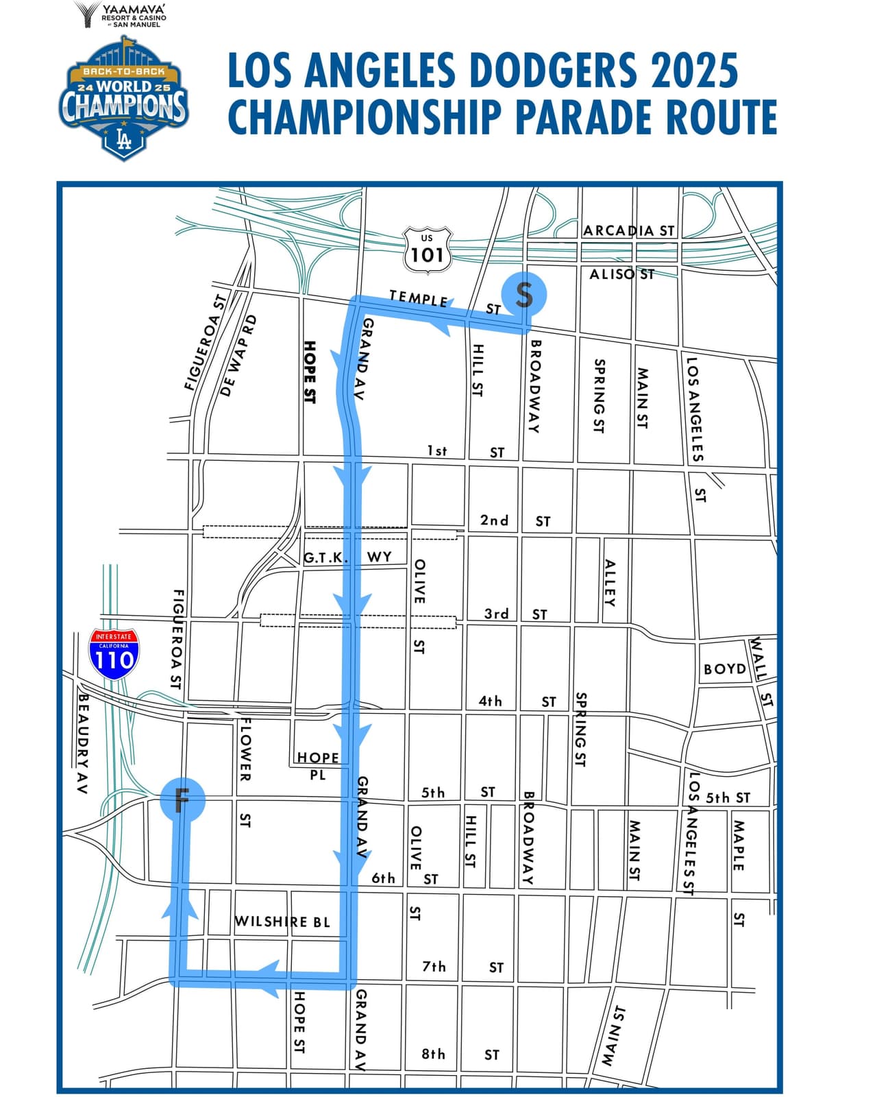 Ruta del desfile de campeones de Los Ángeles Dodgers.