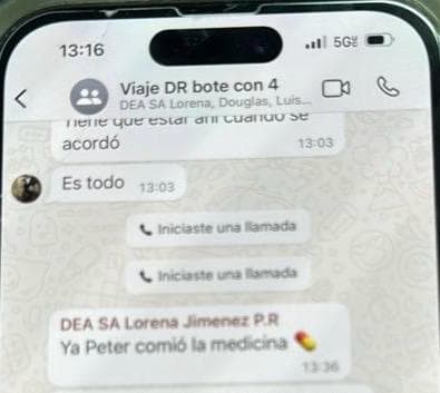 Mensaje de la agente Jiménez informando de la medicina que se le dio a Tomasevic.