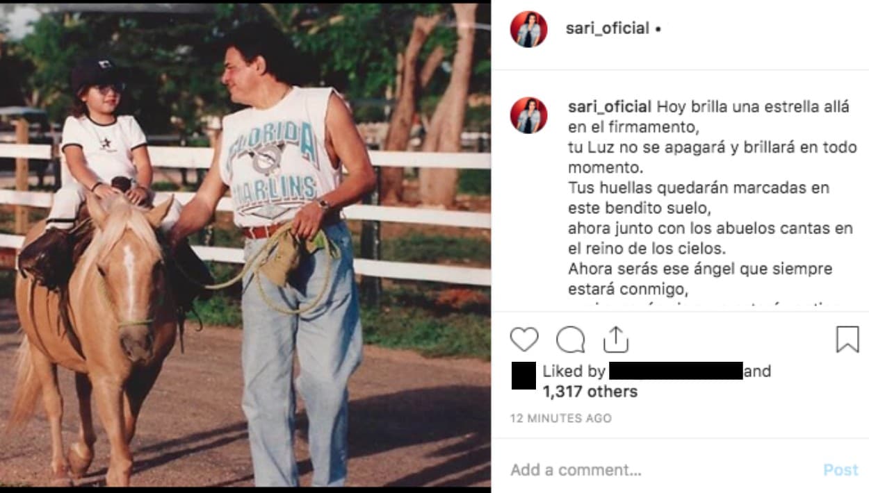 "Hoy brilla una estrella allá en el firmamento, 
<b><a href="https://www.univision.com/famosos/nunca-estuve-lista-para-el-dia-en-que-te-fueras-el-desgarrador-mensaje-de-sarita-a-su-papa-jose-jose-fotos" target="_blank">tu luz no se apagará</a> </b>y brillará en todo momento. Tus huellas quedarán marcadas en este bendito suelo, ahora junto con los abuelos cantas en el reino de los cielos".