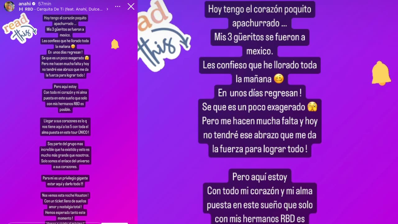 Anahí expresó su dolor al separarse de sus dos hijos tras el arranque de la gira de RBD.