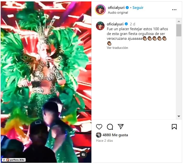 Yuri presumió su participación en el Carnaval de Veracruz 2024.