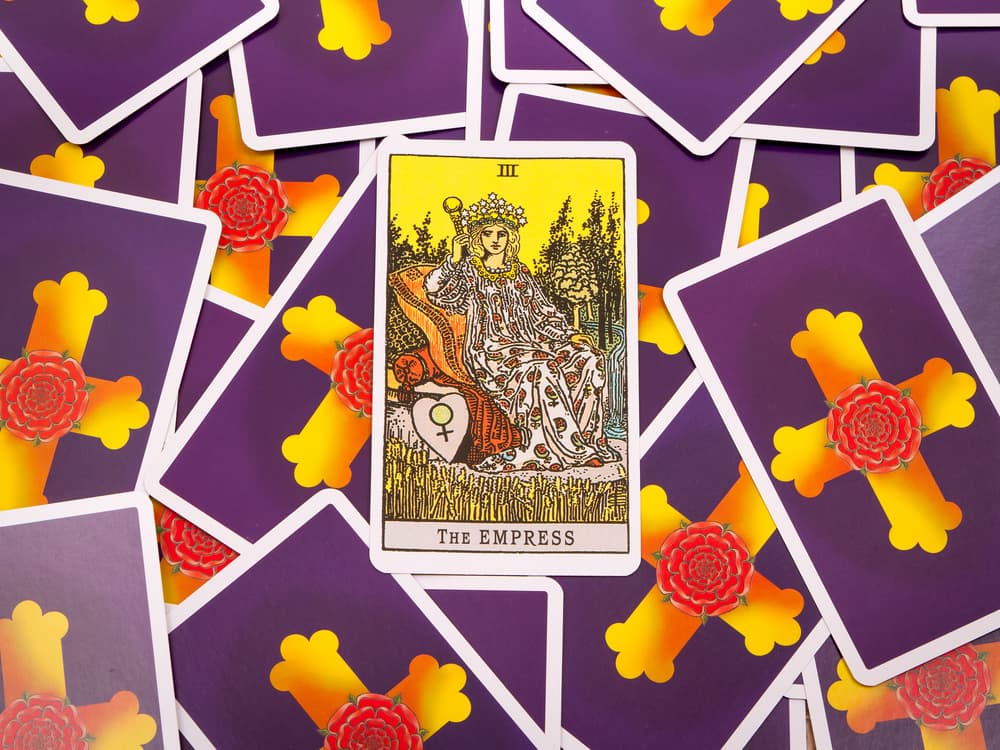 La Emperatriz tiene una mano en su rodilla y con la otra apenas y levanta su cetro de oro. En su cabellera dorada yace una corona de oro con doce estrellas. Además, a un lado del trono hay un escudo con el símbolo del planeta Venus, la diosa del amor, el arte y la belleza. A su alrededor, un campo de trigo.