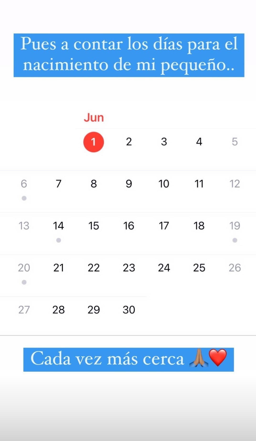 Tan pronto arrancó junio, mostró su calendario en el que ya tiene marcadas varias fechas y nos preguntamos si en alguna de ellas tiene programado dar a luz.