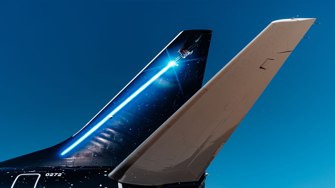 La cola del Boeing 737-800 tiene un sable de luz que usan los personajes de Star Wars para pelear.