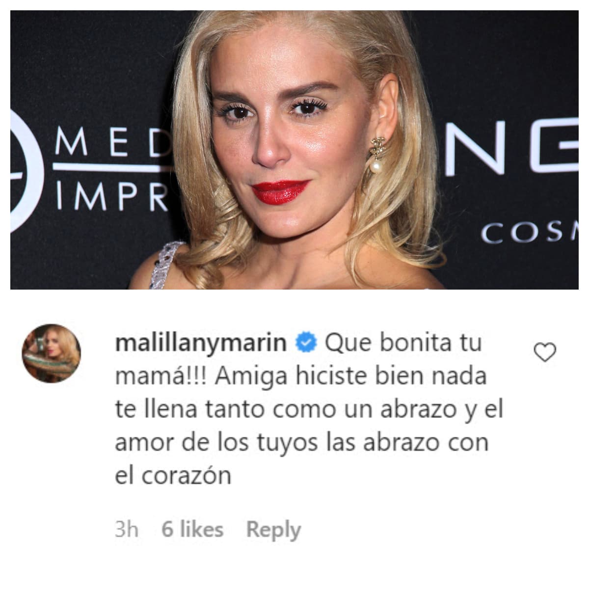 <b><a href="https://www.univision.com/famosos/35-fotos-para-amar-a-malillany-marin-fotos#7fa604610000" target="_blank">Malillany Marín</a></b> apoyó la decisión que tomó Eugenia Cauduro respecto a su madre. "
<b>¡Qué bonita tu mamá!</b> Amiga, hiciste bien. Nada te llena tanto como un abrazo y el amor de los tuyos. Las abrazo con el corazón".
<br>