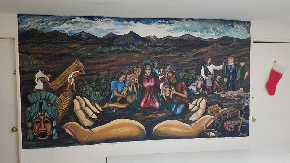 Un mural en un albergue de inmigrantes.