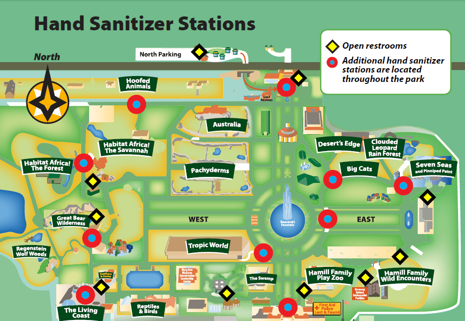 Para los visitantes del zoológico, se siguen requiriendo máscaras dentro de todos los edificios del zoológico, que como precaución ha cerrado sus exhibiciones interiores Clouded Leopard Rain Forest y Desert's Edge hasta nuevo aviso. Los grandes felinos seguirán teniendo acceso a sus hábitats al aire libre, que están adecuadamente distanciados del público.