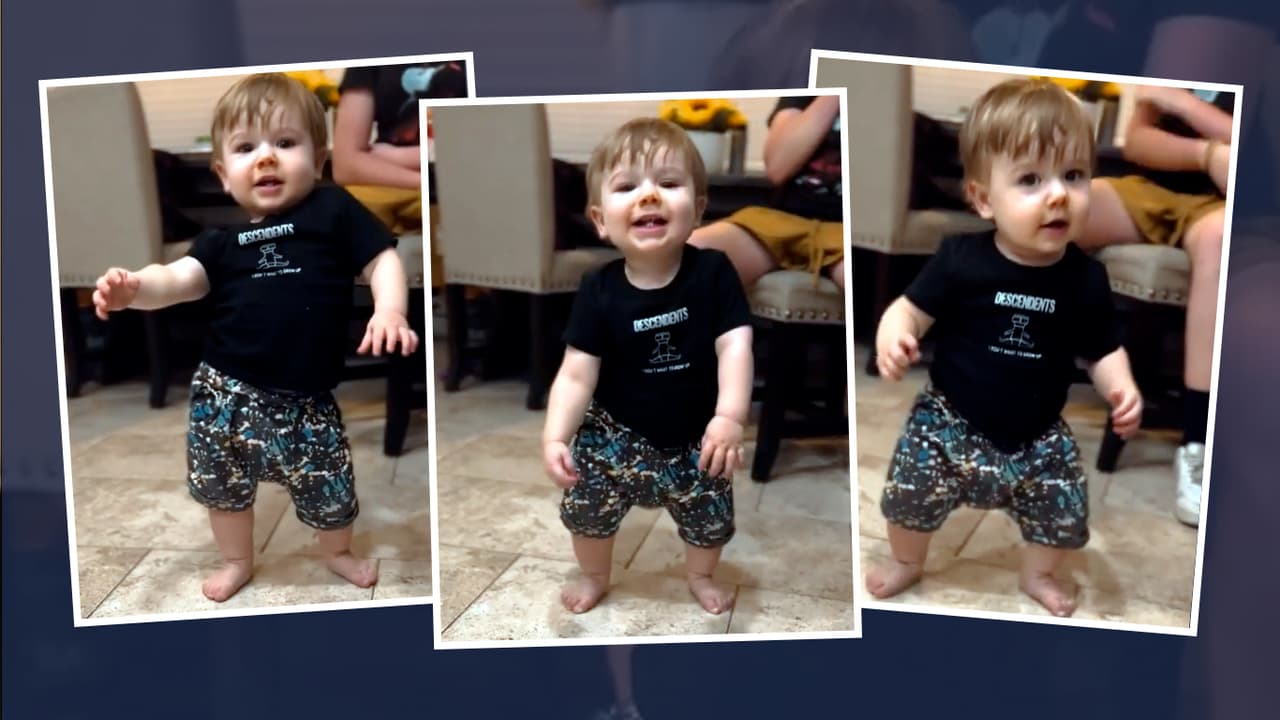El bebé Declan, de 14 meses, da sus primeros pasos con baile incluido; su hazaña quedó en video
