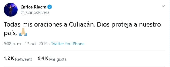 "Todas mis oraciones a Culiacán. 
<b>Dios proteja</b> a nuestro país", pidió.