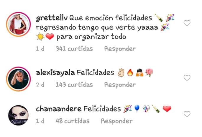 Amigos del medio artístico como Grettel Valdez, Alexis Ayala y Chantal Andere aprovecharon la publicación de Ariadne para felicitarla.