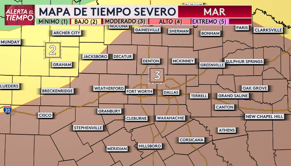 Este es el mapa del tiempo severo para el Metroplex.