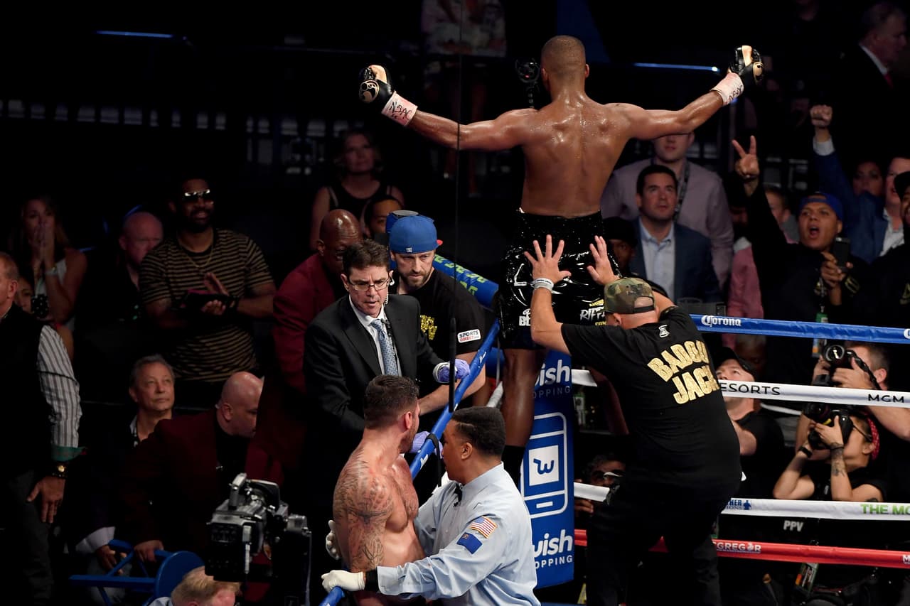 LAS VEGAS, NV - AUGUST 26: Badou Jack stands on the ropes after winning by TKO in the fifth round of his WBA light heavyweight championship bout against Nathan Cleverly on August 26, 2017 at T-Mobile Arena in Las Vegas, Nevada. (Photo by Ethan Miller/Getty Images)