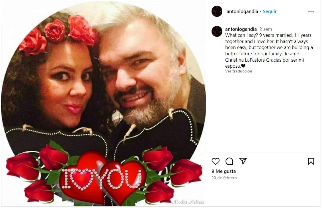 Esposo de Christina Pastor, Antonio Gandía, le dedicó este mensaje en su aniversario.